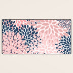 Festive, Floral Prints, Pink and Navy Blue Desk Mat Gallery Image 3
