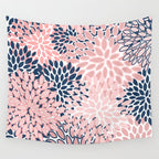 Festive, Floral Prints, Pink and Navy Blue Wall Tapestry Gallery Image 4