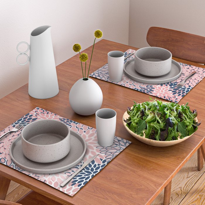 Festive, Floral Prints, Pink and Navy Blue Placemat Gallery Image 2