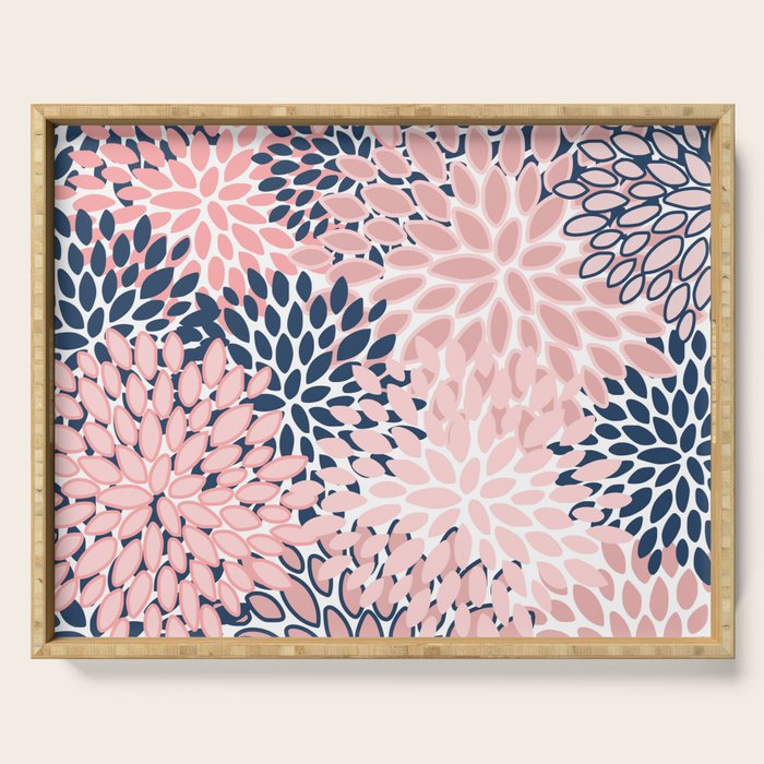 Festive, Floral Prints, Pink and Navy Blue Serving Tray Gallery Image 1