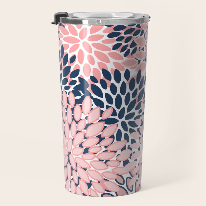 Festive, Floral Prints, Pink and Navy Blue Travel Mug Gallery Image 3