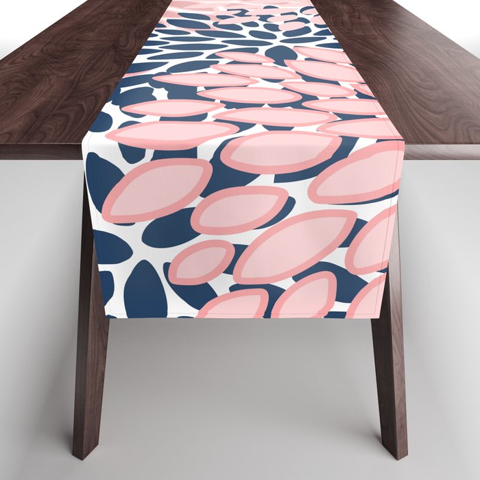 Festive, Floral Prints, Pink and Navy Blue Table Runner Gallery Image 1