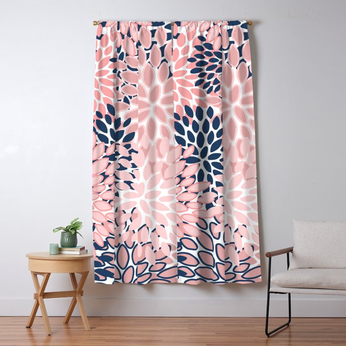 Festive, Floral Prints, Pink and Navy Blue Window Curtain Gallery Image 1