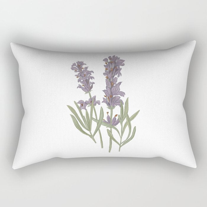 Lavender Flower Illustration Rectangular Pillow Gallery Image 1