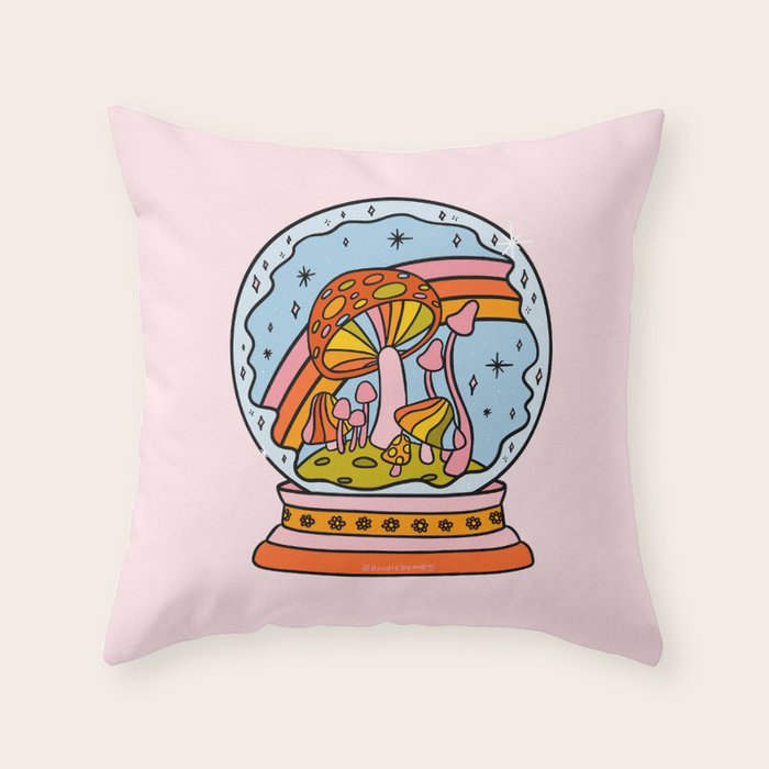 Mushroom Snow Globe Throw Pillow Gallery Image 1
