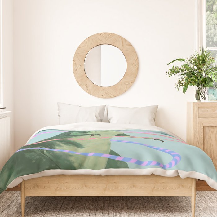 T-Rex the Hula Dancer in Green Duvet Cover Gallery Image 3