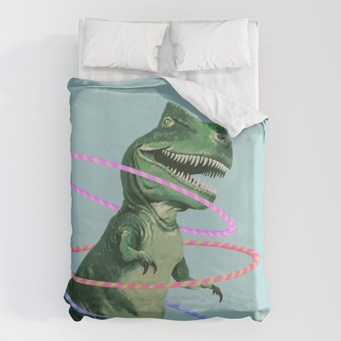 T-Rex the Hula Dancer in Green Duvet Cover Gallery Image 1