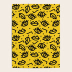Face Time - retro throwback minimal pattern eyes faces 1980s 80s vintage memphis drawing monochrome Poster Gallery Image 4