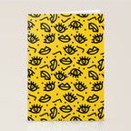 Face Time - retro throwback minimal pattern eyes faces 1980s 80s vintage memphis drawing monochrome Stationery Card Gallery Image 2