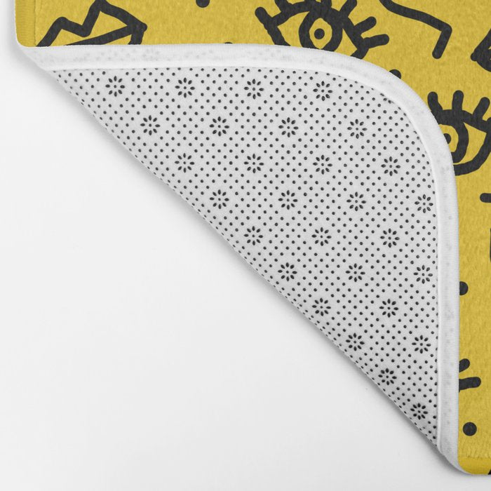 Face Time - retro throwback minimal pattern eyes faces 1980s 80s vintage memphis drawing monochrome Bath Mat Gallery Image 2