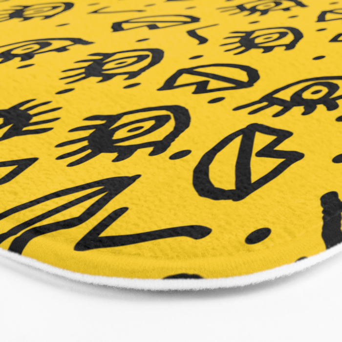 Face Time - retro throwback minimal pattern eyes faces 1980s 80s vintage memphis drawing monochrome Bath Mat Gallery Image 3