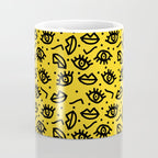 Face Time - retro throwback minimal pattern eyes faces 1980s 80s vintage memphis drawing monochrome Coffee Mug Gallery Image 4