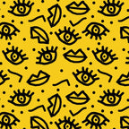 Face Time - retro throwback minimal pattern eyes faces 1980s 80s vintage memphis drawing monochrome Coffee Mug Gallery Image 2