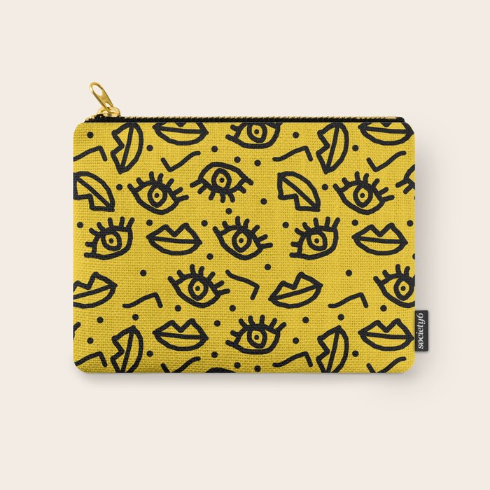 Face Time - retro throwback minimal pattern eyes faces 1980s 80s vintage memphis drawing monochrome Carry All Pouch Gallery Image 1