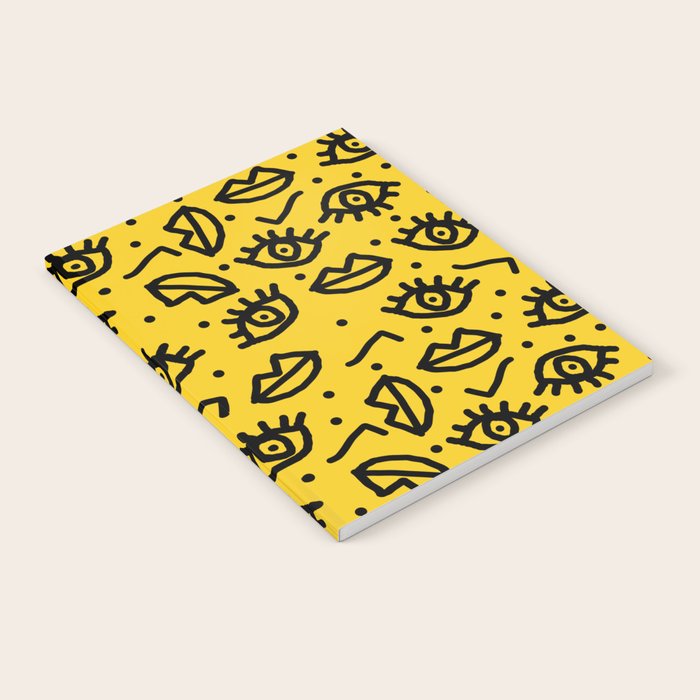 Face Time - retro throwback minimal pattern eyes faces 1980s 80s vintage memphis drawing monochrome Notebook Gallery Image 2