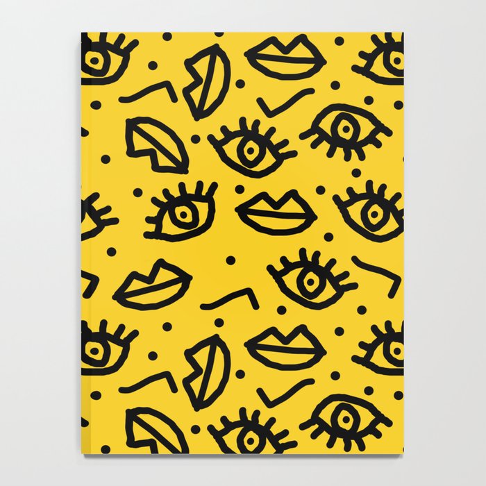 Face Time - retro throwback minimal pattern eyes faces 1980s 80s vintage memphis drawing monochrome Notebook Gallery Image 4