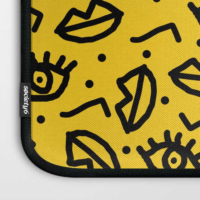 Face Time - retro throwback minimal pattern eyes faces 1980s 80s vintage memphis drawing monochrome Laptop Sleeve Gallery Image 3