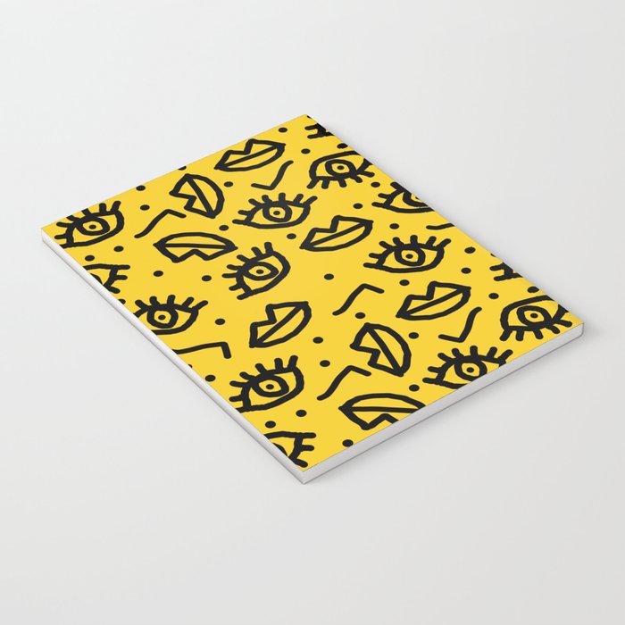 Face Time - retro throwback minimal pattern eyes faces 1980s 80s vintage memphis drawing monochrome Notebook Gallery Image 3