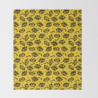 Face Time - retro throwback minimal pattern eyes faces 1980s 80s vintage memphis drawing monochrome Throw Blanket Gallery Image 2