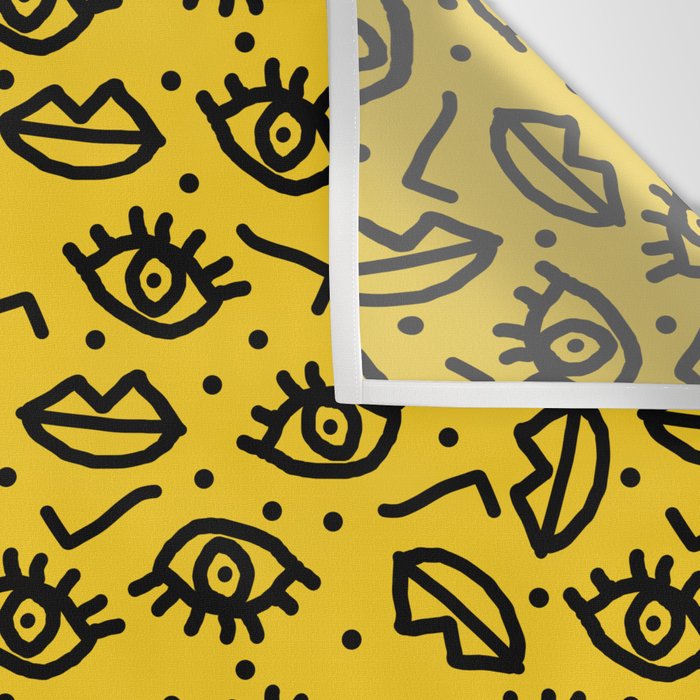 Face Time - retro throwback minimal pattern eyes faces 1980s 80s vintage memphis drawing monochrome Wall Tapestry Gallery Image 3