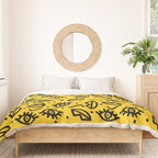 Face Time - retro throwback minimal pattern eyes faces 1980s 80s vintage memphis drawing monochrome Duvet Cover Gallery Image 3