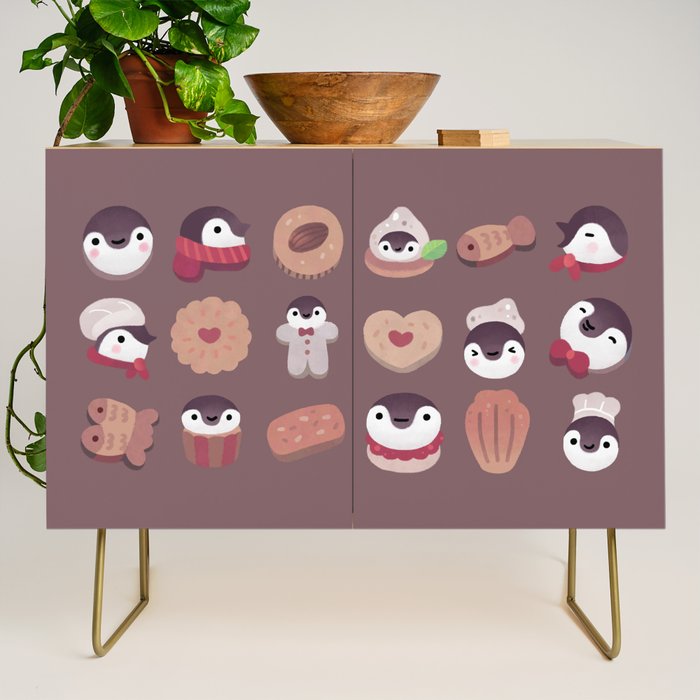 Cookie & cream & penguin - brown  pattern Credenza Gallery Image 1