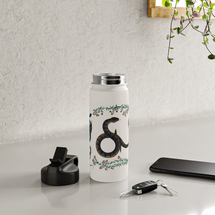 Albertus Seba Three Snakes And Floral Vines  Water Bottle Gallery Image 4