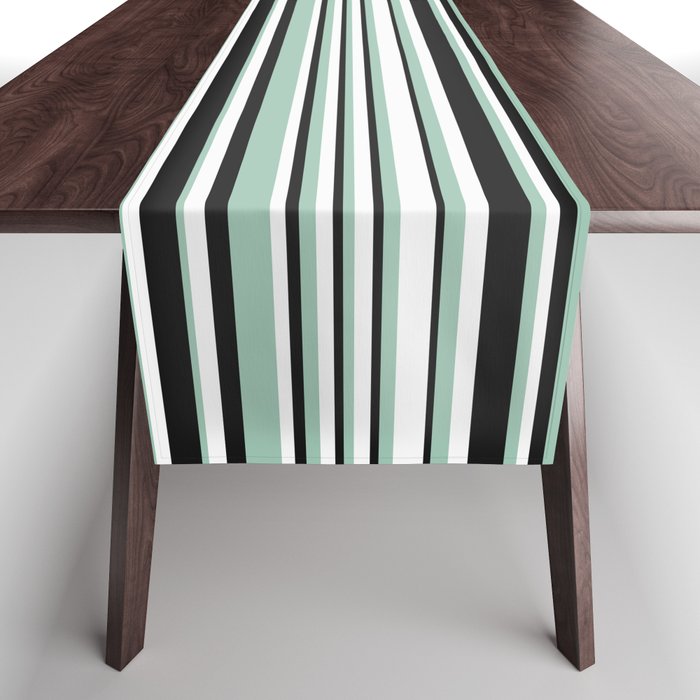 Classic Stripes XII - Mint, Black and White Table Runner Gallery Image 1