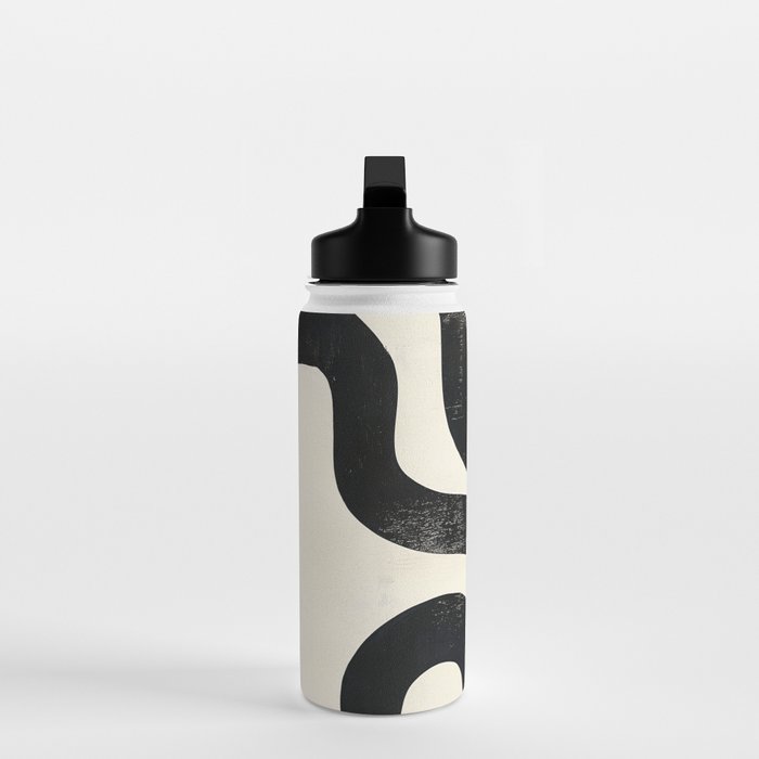 Abstract Minimalist Wavy Brushstrokes Black and White Print Water Bottle Gallery Image 3