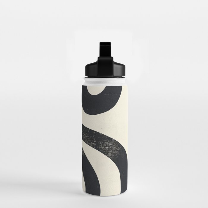 Abstract Minimalist Wavy Brushstrokes Black and White Print Water Bottle Gallery Image 2