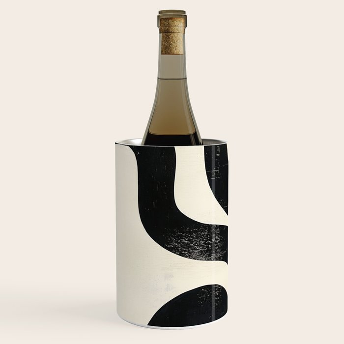 Abstract Minimalist Wavy Brushstrokes Black and White Print Wine Chiller Gallery Image 2