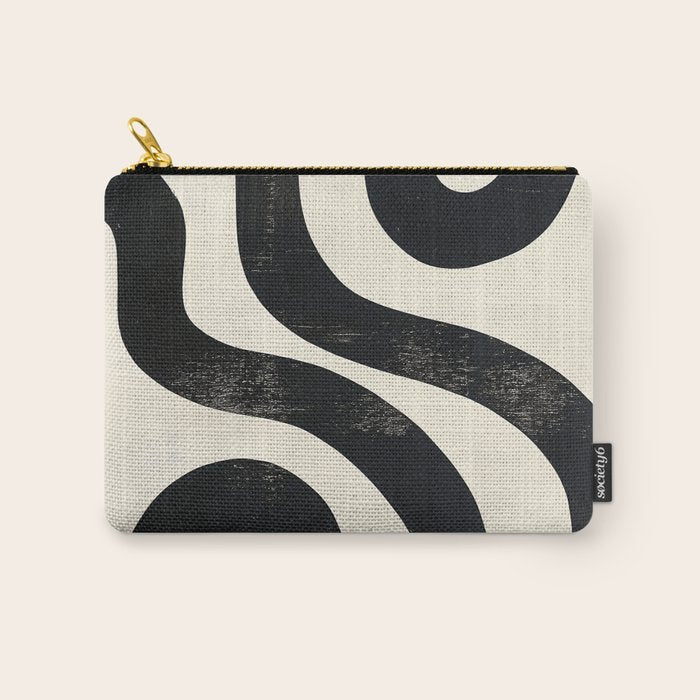 Abstract Minimalist Wavy Brushstrokes Black and White Print Carry All Pouch Gallery Image 1