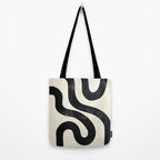 Abstract Minimalist Wavy Brushstrokes Black and White Print Tote Bag Gallery Image 2