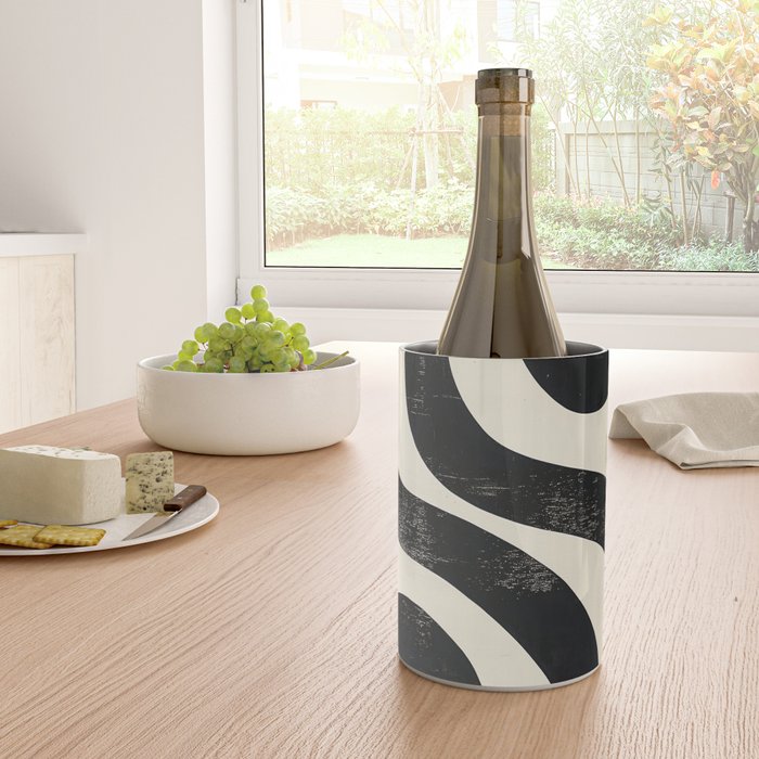 Abstract Minimalist Wavy Brushstrokes Black and White Print Wine Chiller Gallery Image 4