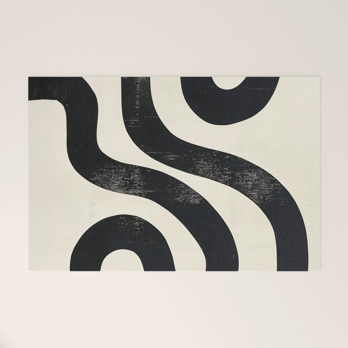 Abstract Minimalist Wavy Brushstrokes Black and White Print Welcome Mat Gallery Image 1