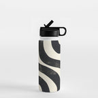 Abstract Minimalist Wavy Brushstrokes Black and White Print Water Bottle Gallery Image 1