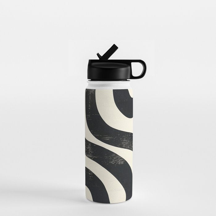 Abstract Minimalist Wavy Brushstrokes Black and White Print Water Bottle Gallery Image 1