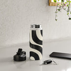 Abstract Minimalist Wavy Brushstrokes Black and White Print Water Bottle Gallery Image 4