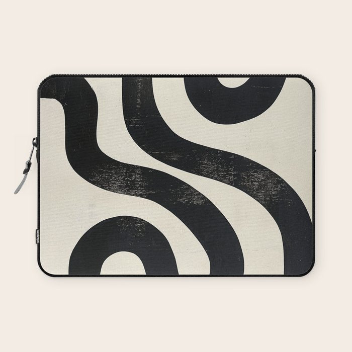 Abstract Minimalist Wavy Brushstrokes Black and White Print Laptop Sleeve Gallery Image 1