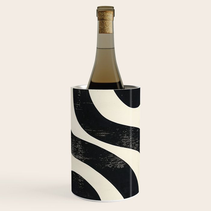 Abstract Minimalist Wavy Brushstrokes Black and White Print Wine Chiller Gallery Image 1