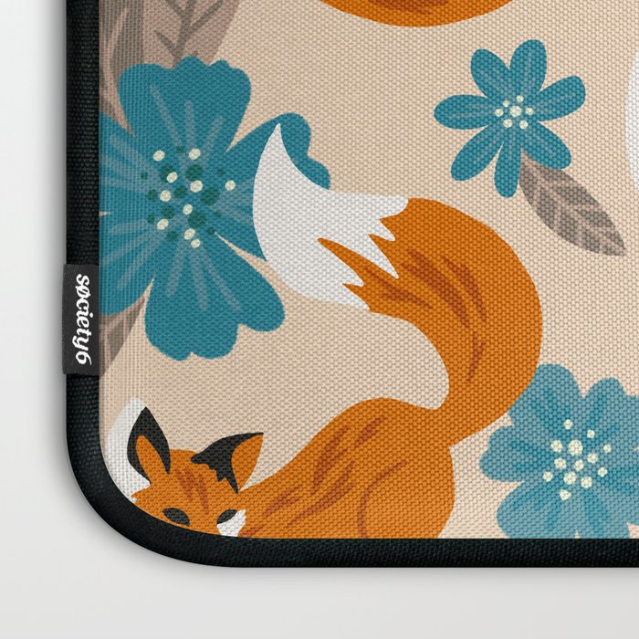 Foxes & Blooms - Tan & Blue Laptop Sleeve Gallery Image 3