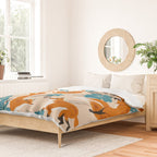 Foxes & Blooms - Tan & Blue Duvet Cover Gallery Image 2