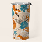 Foxes & Blooms - Tan & Blue Travel Mug Gallery Image 2