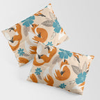 Foxes & Blooms - Tan & Blue Pillow Sham Gallery Image 3