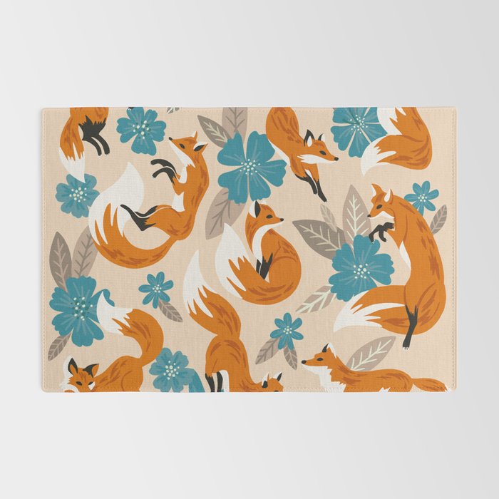 Foxes & Blooms - Tan & Blue Rug Gallery Image 2