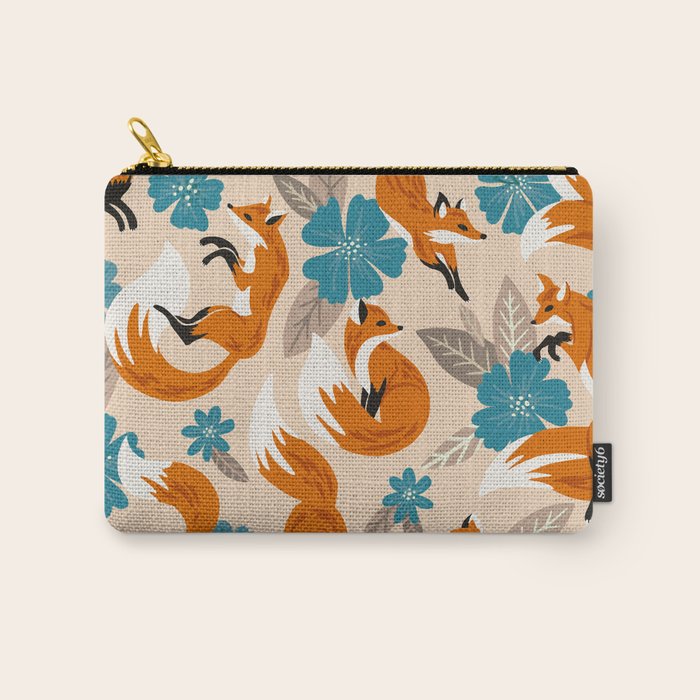 Foxes & Blooms - Tan & Blue Carry All Pouch Gallery Image 1
