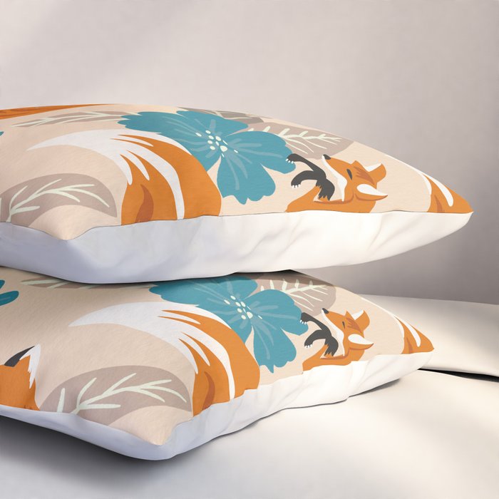 Foxes & Blooms - Tan & Blue Pillow Sham Gallery Image 3
