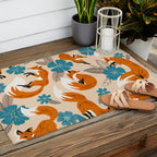 Foxes & Blooms - Tan & Blue Outdoor Rug Gallery Image 2