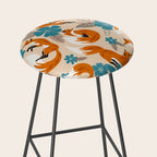 Foxes & Blooms - Tan & Blue Stool Gallery Image 2