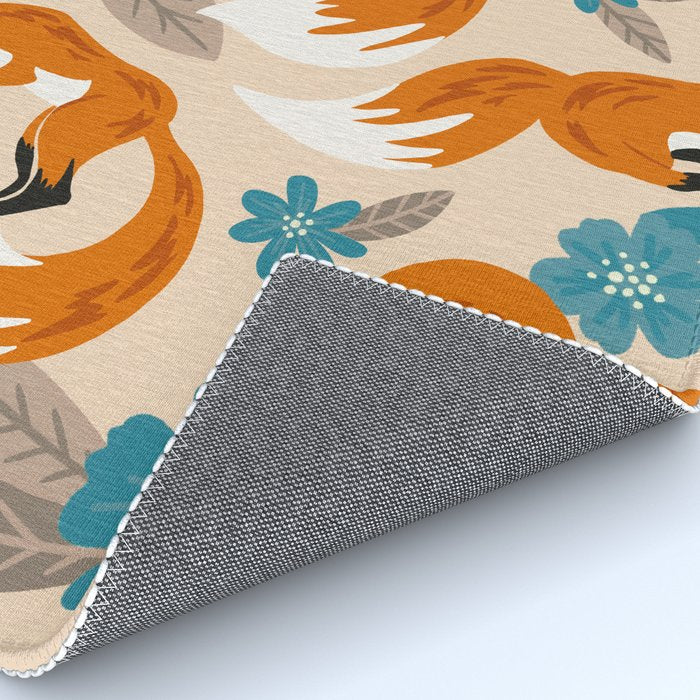 Foxes & Blooms - Tan & Blue Rug Gallery Image 4